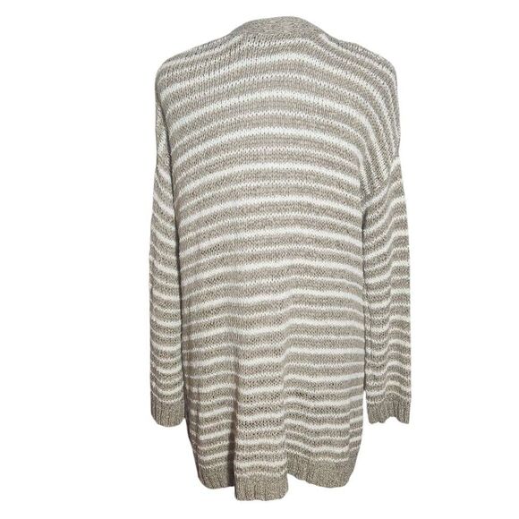 Soft Surroundings Tan and White Stripe Knit Cardigan Sweater Size Petite Small - Picture 2 of 9